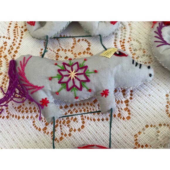 Vintage Folk Art Garland Ornaments Chinese Animals Embroidered Signs Of Zodiac - Picture 7 of 12